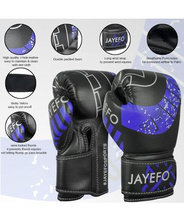 Jayefo Kids Youth Boxing Gloves 4oz - Black Blue | Ideal for Boxing, Kickboxing, Muay Thai & MMA | Beginners Heavy Bag Gloves - Buy Online on GoSupps.com