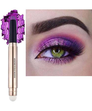 Eyeshadow stick and Sponge Makeup Brush  Smooth Cream Shimmer Shadow Pencil Long Lasting Waterproof Eye Shadow Highlighter Stick Makeup Hypoallergenic Highlighter Multi-Dimensional eyes Look violets shimme  08
