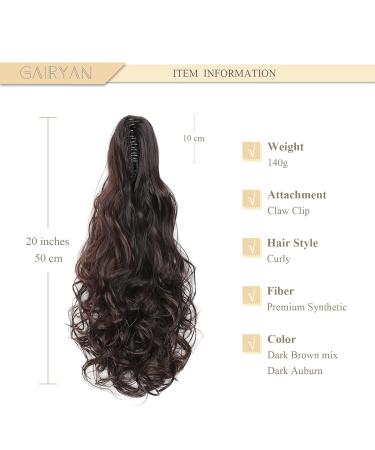 Shop Gairyan 50cm Long Curly Claw Clip Ponytail Extensions - Dark Brown & Dark Chestnut Synthetic Hair for Women - Buy Online on GoSupps.com