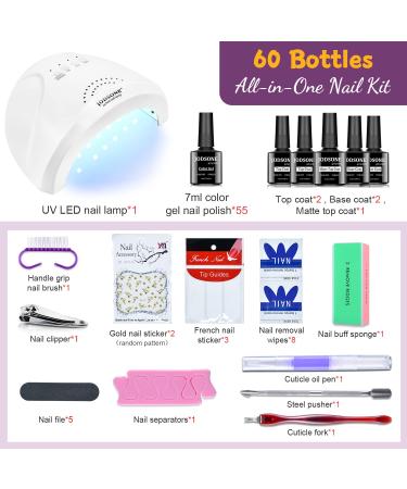 JODSONE 60 PCS Gel Nail Polish Kit with UV Light Base - Soak Off Manicure Set for All Seasons | Matte Glossy Top Coat & Accessory Tools Included - Buy Online on GoSupps.com
