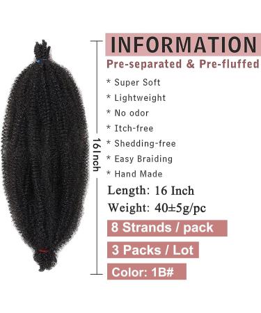 Xtrend 3 Packs 16 Inch Soft Springy Afro Twist Hair Pre-Separated Spring Twist Hair for Faux Locs Natural Black Marley Twist Crochet Braiding Hair Synthetic Hair Extensions for Black Women 1B# 16 Inch (Pack of 3) 1B# - Buy Online on GoSupps.com