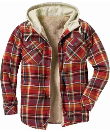MILAX Mens Padded Shirts Lumberjack Hooded Long Sleeve Coat Hooded Quilted Shirt Warm Lined Hooded Flannel Lined Fleece Hoodies Check Button Shirt Checked Flannel Shirt A-red M - Buy Online on GoSupps.com