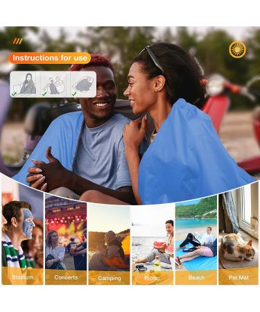 DUKUSEEK Hooded Stadium Blanket | Waterproof & Windproof Outdoor Fleece | Large (79x56) Portable & Wearable | Ideal for Camping, Picnics, Sports & More - Blue - Buy Online on GoSupps.com