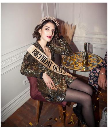 Birthday Queen Sash & Rhinestone Headband Set - Gold Glitter Birthday Gifts for Women - Buy Online on GoSupps.com