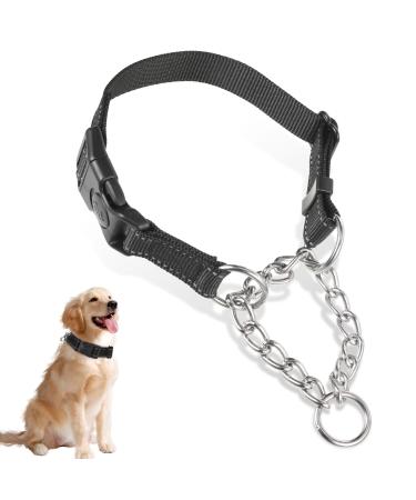 Martingale Dog Collar with Reflective Nylon Padded Half Choke with Side Release Buckle Dog Choke Collar for Medium Large Dogs Dog Training Collar (M black) M black