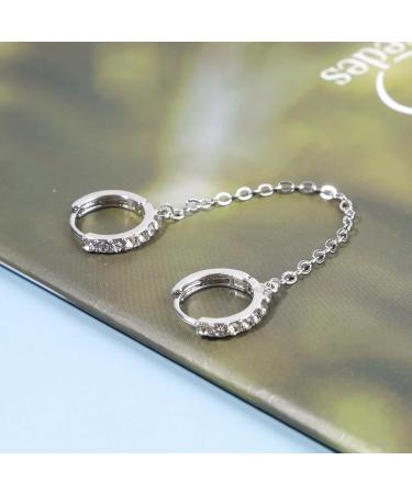 Boho Double Chain Hoop Earrings | Gold & Silver CZ Rhinestone Huggies | Punk Dangle Jewelry for Women & Girls - Buy Online on GoSupps.com