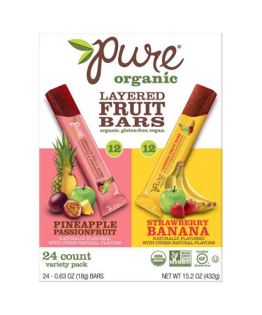 Pure Organic Layered Fruit bar Variety Package, 12 - Pineapple Passionfruit & 12 - Strawberry Banana 0.63 oz (Pack of 24)