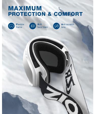 ZIONOR Lagopus Ski Goggles - White Frame Silver Lens - for Men Women Adult Youth - Buy Online on GoSupps.com