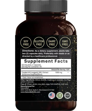Tongkat Ali 200:1 Extract 1000mg | 120 Capsules for Energy, Stamina & Immune Support | Long Jack (Eurycoma Longifolia) | Indonesia Origin | Non-GMO - Buy Online on GoSupps.com