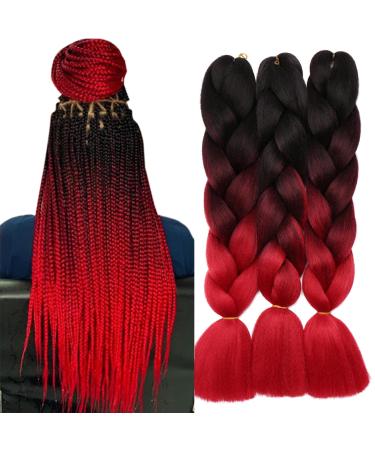 Tess Braids Extensions Ombre 60 cm Jumbo Braids Kanecalon Kunsthaar For single-laid Box Braids Hair extension Braid 100g/bundle of hair braids extension (1 piece-black red ombre) 60 cm (1 piece) Black red ombre