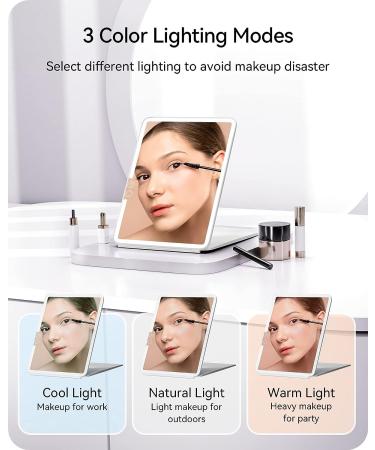POPLIZZ Travel Makeup Mirror with Rechargeable LED Lights - Folding Portable Mirror for Women - White - Buy Online on GoSupps.com