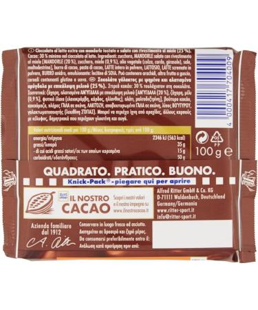  Italian Gourmet E.R. Ritter Sport Special Nuts Almond Salad and Honey Milk chocolate with roasted almonds and honey 100g - Buy Online on GoSupps.com