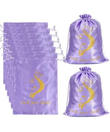 Wig Storage Wig Bags Satin Wig Bags Storage Wig Storage for Multiple Wigs Satin Bag with Drawstring Soft Wig Pouches for Wigs Bundles Hair Extension Supplies Home and Salon Use (6PCS Purple)