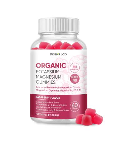 BionerLab Potassium Magnesium Gummies with Vitamin D3 B6 C - High Absorption Potassium 99mg Magnesium Glycinate 250mg Chewable Supplements for Women Men Adults Kids