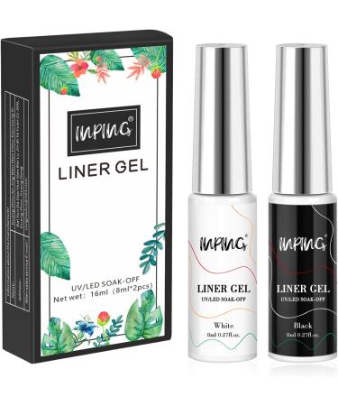 INPING Nail Art Liner Gel Polish Set - Black & White Soak-Off UV/ LED Varnish Line Pen for Drawing Swirl Nails - French Manicure Kit - Buy Online on GoSupps.com