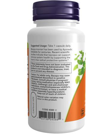 Now Foods Bacopa Extract 450mg - 90 Veg Capsules for Memory & Focus - Buy Online on GoSupps.com