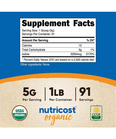 Nutricost Organic Kelp Powder 1 LB - USDA Certified, Gluten Free, Non-GMO - Natural Source of Iodine - Buy Online on GoSupps.com