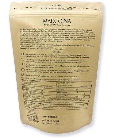Marcoina Hawthorn Leaves Herbal Tea - Caffeine-Free Cut Leaf 227g(8oz) Origin from Bulgaria Premium Quality in Resealable Bag Kosher Vegetarian Vegan Non-GMO HAWTHORN Leaves Cut 227g(8oz) - Buy Online on GoSupps.com
