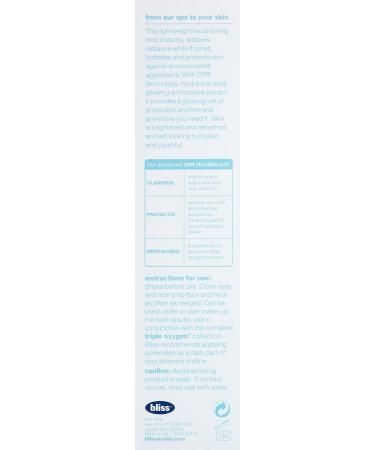 Bliss Triple Oxygen Radiance Restoring Mist - Hydrating Facial Mist with Hyaluronic Acid Licorice & Ginseng for Glowing Skin - 3.4 oz | Shop Internationally - Buy Online on GoSupps.com