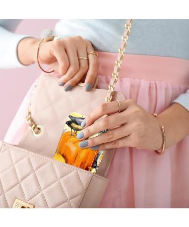 Lipstick Case - Stylish Leather Lip Gloss Organizer with Mirror | Mini Holder for Travel - Autumn Flowers & Pumpkins Design - Buy Online on GoSupps.com