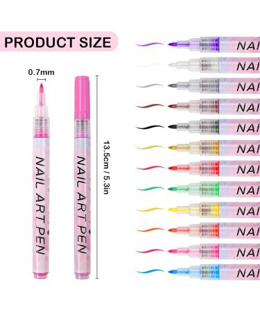 Nail Art Pens 12 Colors Nail Polish Pens Set Waterproof Nail Varnish Pens Quick Dry Nail Art Graffiti Painting Pens DIY Abstract Lines Detail Pen Manicure Polish Tools - (0.7mm Plastic Pen Nib) - Buy Online on GoSupps.com