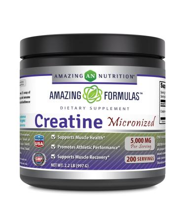 Amazing Formulas Micronized Creatine Monohydrate Powder Supplement | 5000 mg Per Serving | Ideal Pre & Post Workout Supplement | Made in USA (2.2 Lb Unflavored) Unflavored 1 Ounce (Pack of 1)
