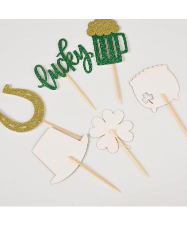 24 PCS St Patrick's Day Cupcake Toppers Glitter Lucky Four Leaf Clover Beer Cupcake Picks for St Patrick's Day Shamrock Theme Baby Shower Birthday Party Cake Decorations (6 styles) Design-6 - Buy Online on GoSupps.com
