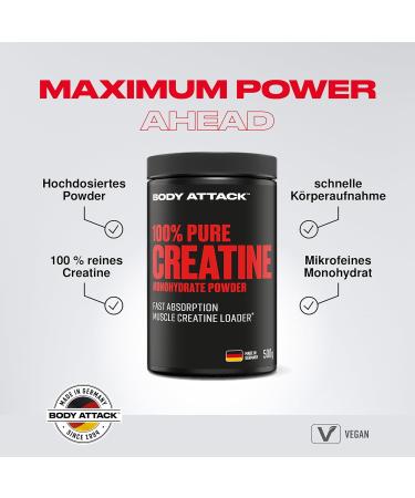 Body Attack Creatine Monohydrate 500g - Pure Microfine Creatine Powder - High-Quality German Supplement - Optimal for Self-Dosing - Cologne List Approved - Buy Online on GoSupps.com