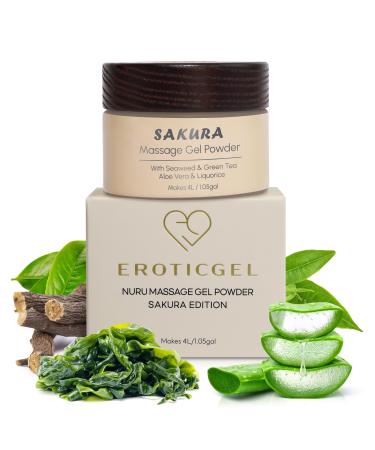 Japanese Nuru Massage Gel Powder 40g Sakura Edition | Aloe Vera Seaweed Liquorice & Green Tea | Made in Japan | Vegan Odourless Stain-Free | Paraben & Glycerine Free | Makes 1.05 gal Sakura Vegan - 40g