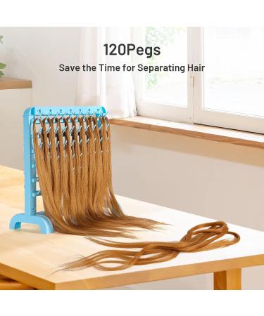 Yumkfoi Portable Braiding Hair Rack 120 Pegs - 2-in-1 Standing Hair Holder for Stylists | Double Sided Hair Separator Stand | Hair Extension Holder & Supplies - Blue Plastic - Buy Online on GoSupps.com
