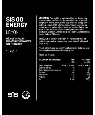 Science in Sport GO Energy Drink Powder 1.6kg Vegan Lemon - High Energy Carbohydrate Powder with 47g Carbohydrates - Maltodextrin Powder for Power Training - Buy Online on GoSupps.com