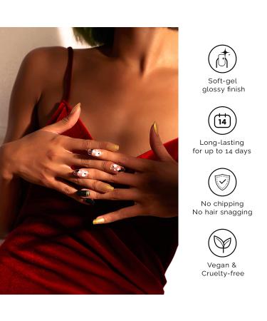 NAILOG Semi Cured Nail Strips - 20 Extra Long Polish Stickers for Glossy & Long-Lasting Nails in Golden Pearlescent Glitter - Bonbon - Buy Online on GoSupps.com