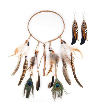 Indian Headband Czemo Indian Hippie Boho Feather Headband Tassel Hairband Peacock Feather Headband for Women - Buy Online on GoSupps.com