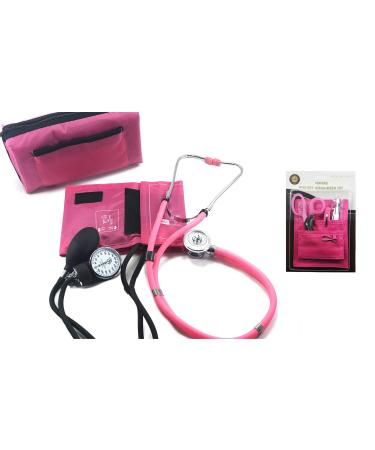 EMI NK-330 - Pink Sprague Rappaport Stethoscope and Aneroid Sphygmomanometer Manual Blood Pressure Set and Pocket Organizer Nurse Kit