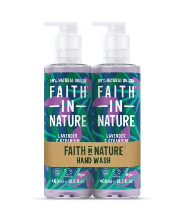 Faith In Nature Natural Lavender and Geranium Hand Wash Set Nourishing Vegan and Cruelty Free No SLS or Parabens 2 x 400 ml