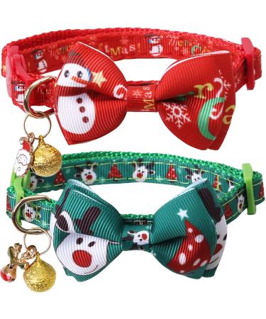 Lamphyface Christmas Cat Collar Breakaway with Bow Tie and Bell for Kitty Adjustable Safety Red+Green