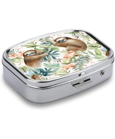 Watercolor Sloth Pill Box | 2 Compartment Metal Medicine Organizer | Portable Pill Case for Pocket & Purse - Buy Online on GoSupps.com