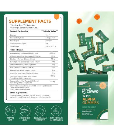 10-in-1 Alpha Shilajit Gummies for Men & Women 4000mg No Added Sugar Ashwagandha Gokshura 75%+ Fulvic Acid & 85+ Trace Minerals Non-GMO 100% Natural (60 Gummy) - Buy Online on GoSupps.com