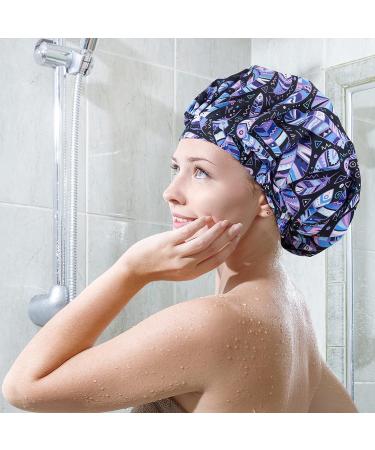 Pozilan Luxury Reusable Waterproof Shower Cap for Women - Double Layer Silk Satin Lined, Extra Large Size - Adjustable and Purple (1 Pack) - Buy Online on GoSupps.com