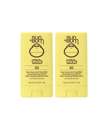 Sun Bum Kids SPF 50 Clear Sunscreen Face Stick | Wet or Dry Application | Hawaii 104 Reef Act Compliant (Octinoxate & Oxybenzone Free) Broad Spectrum UVA/UVB Sunscreen | 0.53 oz (Pack of 2)