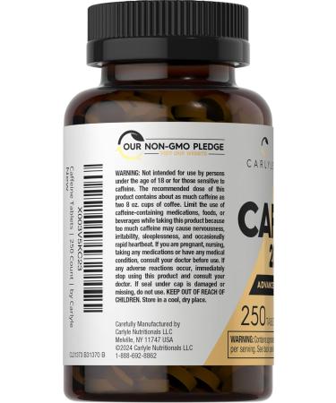 Carlyle Caffeine Pills 200mg - 250 Tablets | Advanced Athlete Formula | Vegetarian Non-GMO & Gluten Free Supplement - Buy Online Internationally - Buy Online on GoSupps.com