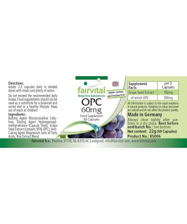 Fairvital | OPC 60 mg - for 2 months - VEGAN - 60 capsules - Grape seed extract - oligomeric proanthocyanidins - Buy Online on GoSupps.com