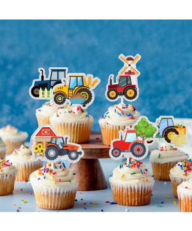Colorful Farm Tractor Cupcake Toppers Tractor Themed Happy Birthday Dessert Toppers - Barnyard Cartoon Cupcake Decor - Baby Shower Party Decoration - Buy Online on GoSupps.com