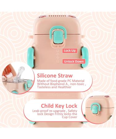 Txkrhwa Car Straw Water Cup 500ml Pink - Portable Leak-Proof Kids Drinking Jug with Shoulder Strap & Locking Flip Lid - Cute Cartoon Design - Ideal for Bus Travel - Small Square Toy Water Bottle - Buy Online on GoSupps.com