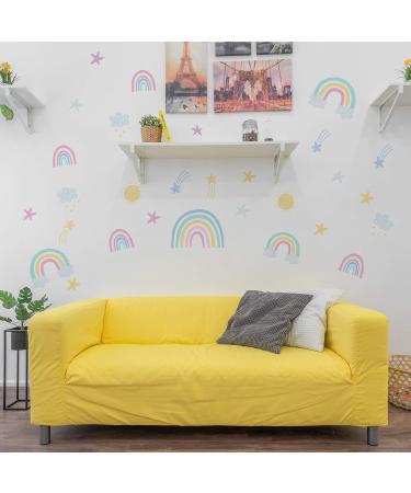 AIEX 58 Stickers Rainbow Wall Decals Pastel Rainbow Clouds Stars Sun Meteor Stickers for Girls Kids Kindergarten Room Nursery Decoration - Buy Online on GoSupps.com