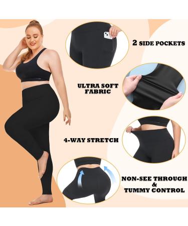 3 Pack XX-Large Plus Size Leggings with Pockets for Women - High Waist Tummy Control, Workout Yoga Pants in Black - NEW YOUNG - Buy Online on GoSupps.com