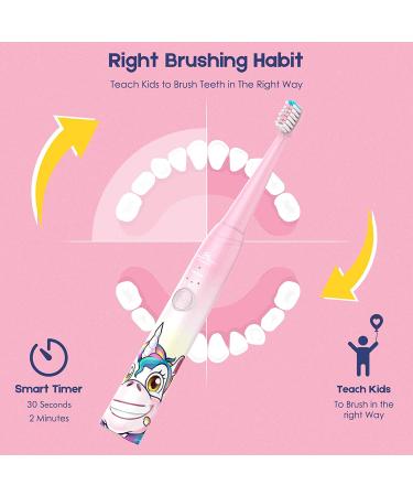 Kids Rechargeable Electric Unicorn Toothbrush with Timer - Sonic Technology, 3 Modes, Waterproof - Pink - Buy Online on GoSupps.com