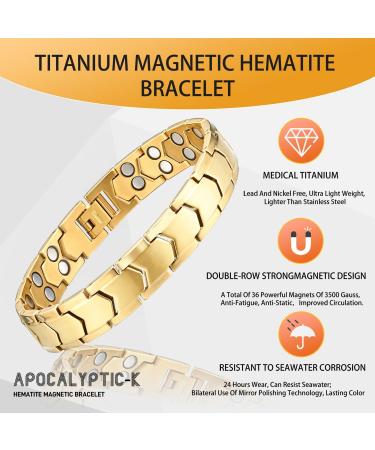 Pure Titanium Men's Magnetic Bracelet w/ Double Powerful Magnets - Gold Finish - Buy Online on GoSupps.com