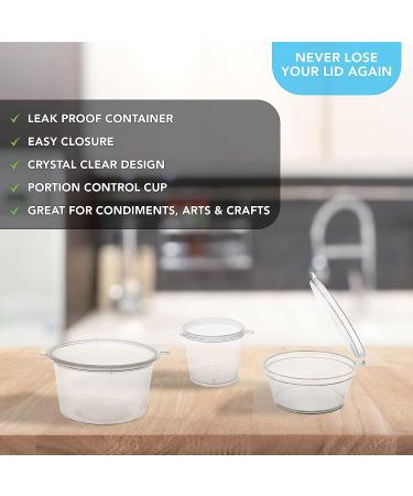 Party Essentials 2 oz Clear Plastic Condiment Containers with Attached Airtight Portion Cup - 100 Sets for Sauces, Samples, Slime, Jello Shots, Craft Storage - Buy Online on GoSupps.com