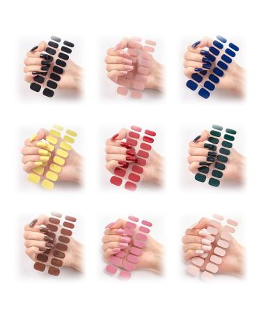 Quinnas Gel Nail Stickers with Uv Light Kit Set of 9 Colors Quinnas Nails Stickers - Semi Cured Gel Nail Strips Diy Gel Nail Stickers Kit No UV Lamp Required No Sealing Required (A)